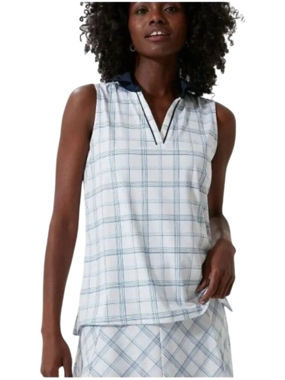 Tuckernuck Provincial Plaid Sleeveless Polo in white blue XSmall New Tank Top